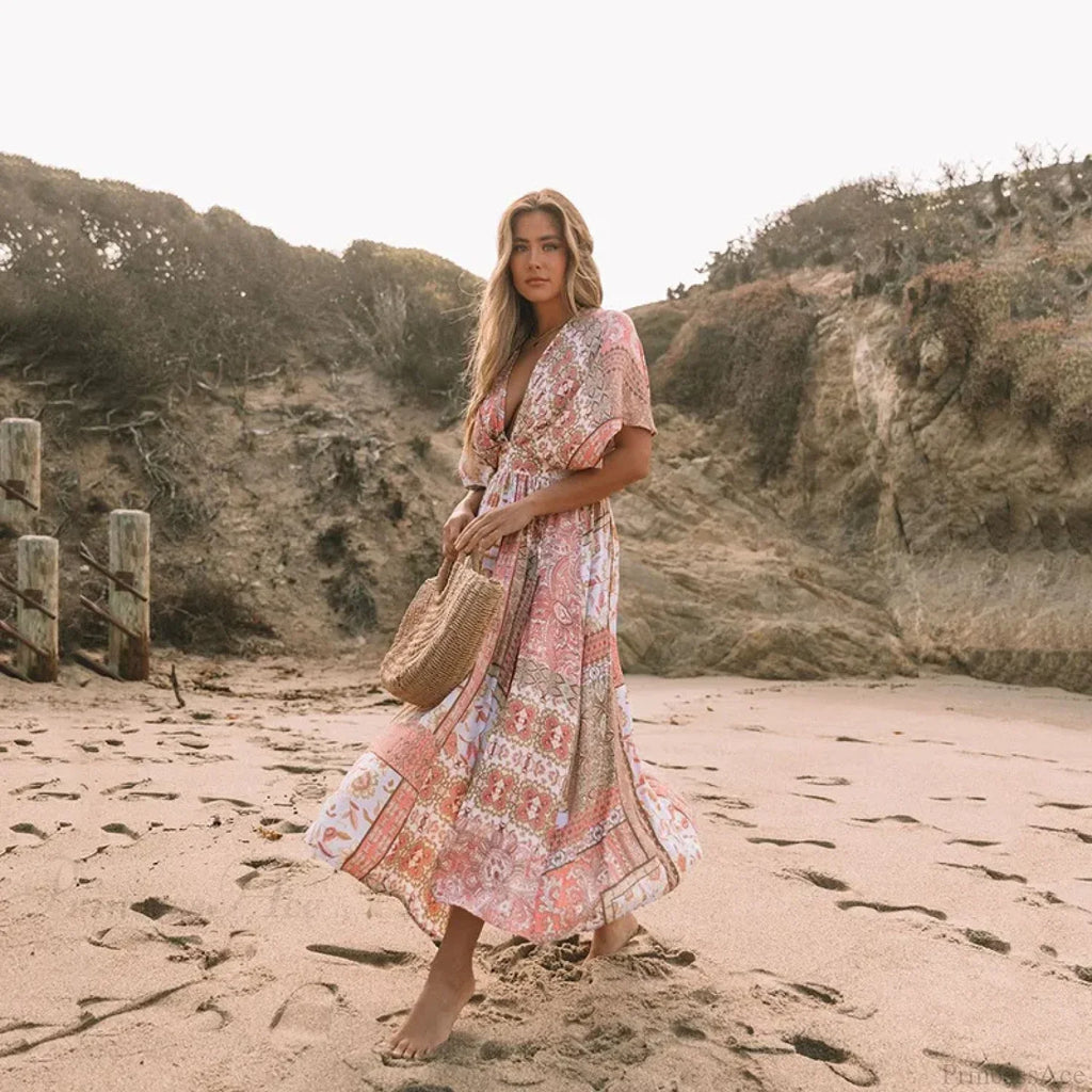 Floral Smock Frock Chiffon Bikini Cover Up Boho Dress