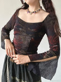 Floral Square Collar Knit Top