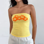 Floral Strapless Bandeau Backless Sleeveless Fairy Coquette Off Shoulder Crop Top