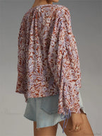 Floral Tie-Up Flare Sleeve Boho Blouse