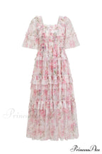 Floral Tulle Ruffle Charming Layered Maxi Dress