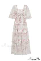 Floral Tulle Ruffle Charming Layered Maxi Dress