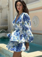 Floral V-Neck Ruffle Mini Floral Dress