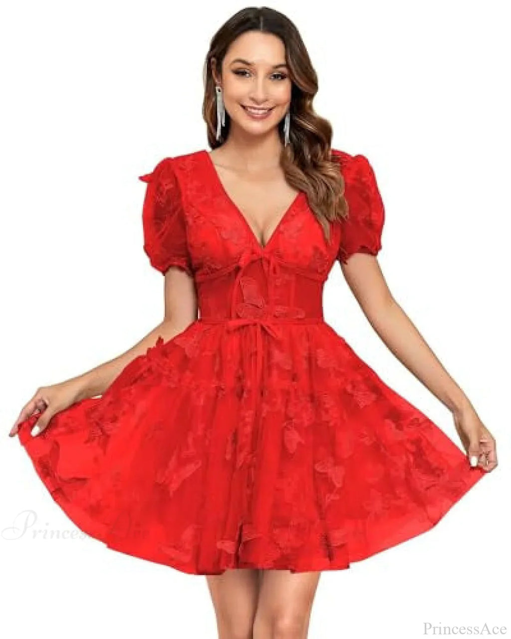 Floral V-Neck Short Wedding Dress