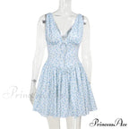 Floral V-neck Stylish Flare Mini Dress
