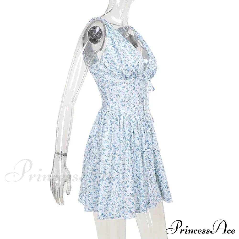 Floral V-neck Stylish Flare Mini Dress