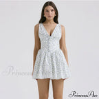 Floral V-neck Stylish Flare Mini Dress