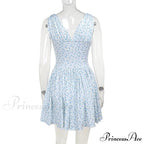 Floral V-neck Stylish Flare Mini Dress