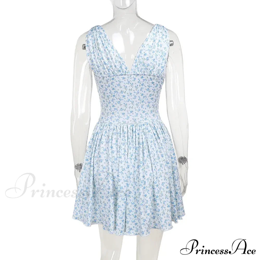 Floral V-neck Stylish Flare Mini Dress
