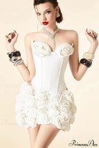 Floral White Bandage Bustier Party Dress