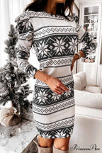 Florcoo Stitching Flower Picture Modern Double V-neck Midi Dress