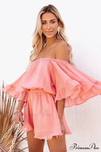 Flounced Sleeve Stylish Off Shoulder Romper