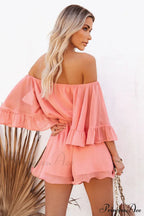 Flounced Sleeve Stylish Off Shoulder Romper