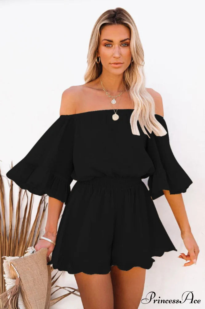 Flounced Sleeve Stylish Off Shoulder Romper