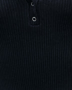 Flow Cotton Ribbed Knit Henley Dress Black