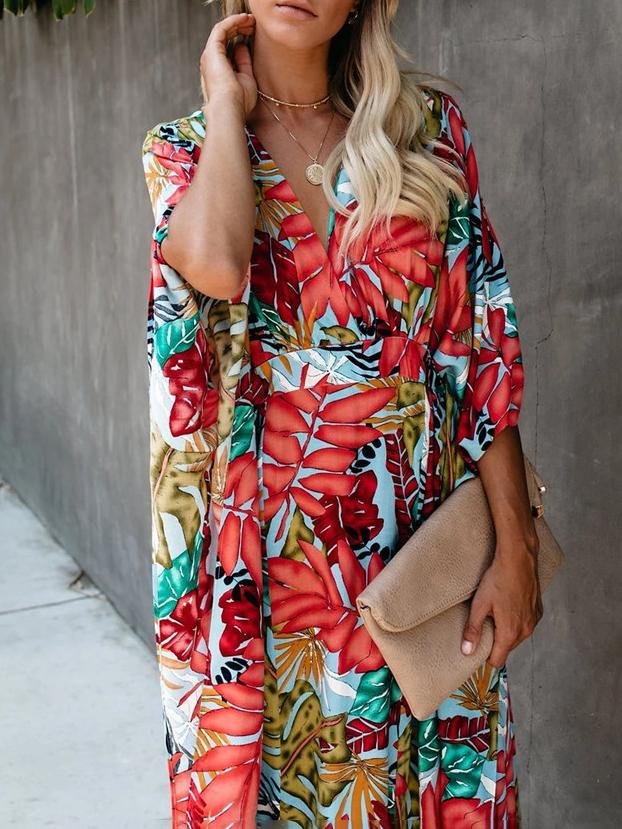 Flower Beach Blouse Sun Protection Robe style Dress