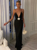 Flower Deep V-Neck Maxi Party Dress