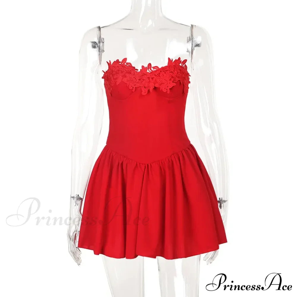 Flower Embroidery Stylish Strapless Mini Dress