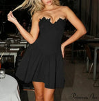Flower Embroidery Stylish Strapless Mini Dress