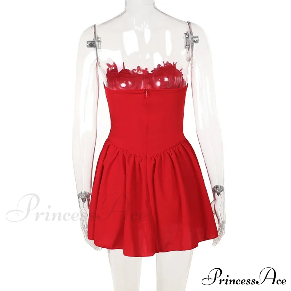 Flower Embroidery Stylish Strapless Mini Dress