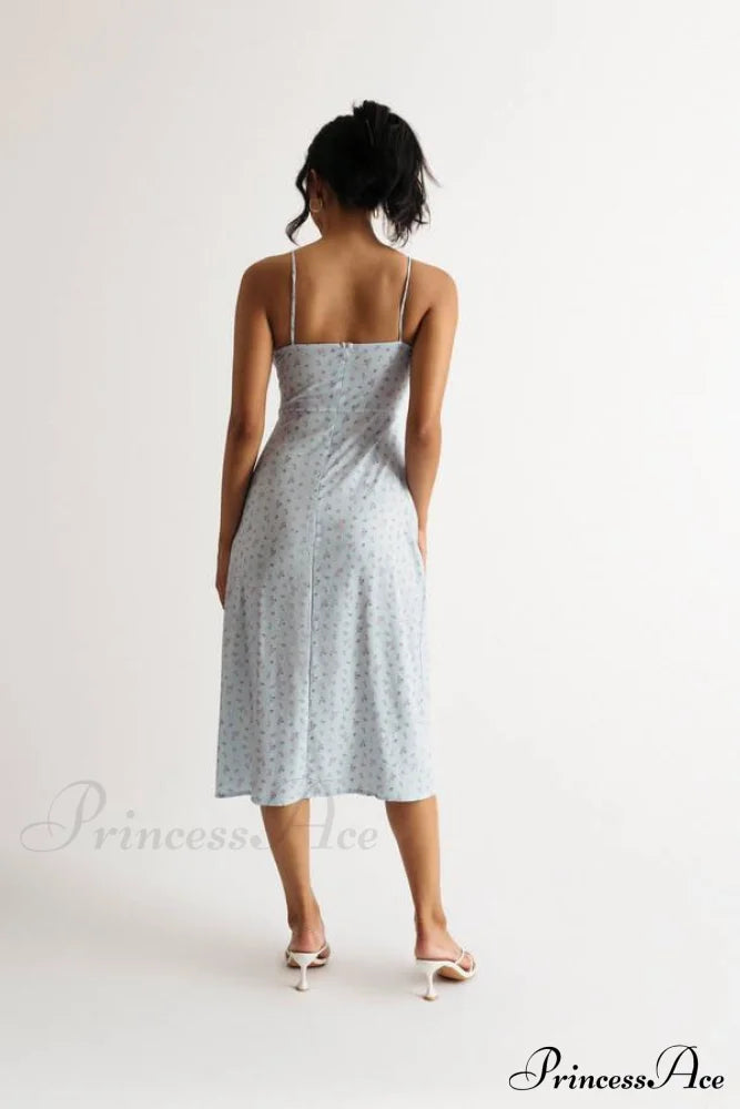 Flower Fields Slip Charming Floral Split Midi Dress
