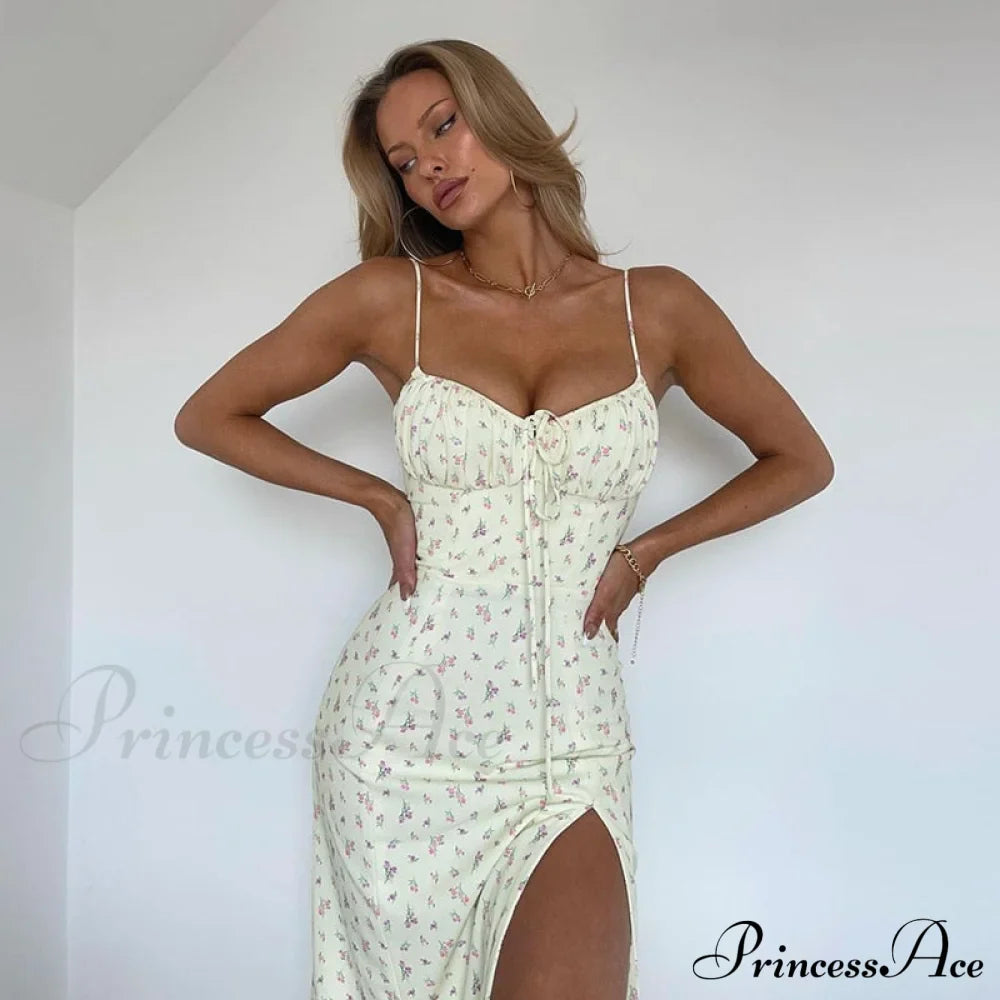 Flower Fields Slip Charming Floral Split Midi Dress
