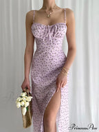 Flower Fields Slip Charming Floral Split Midi Dress