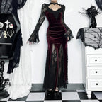 Flower Lace Mesh Transparent Long Dress