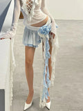 Flower Lace Mini Skirt Asymmetrical Ruffle High Street Skirt