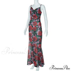 Flower Print Mesh Charming Slip Maxi Dress