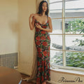 Flower Print Mesh Charming Slip Maxi Dress
