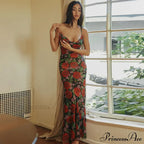 Flower Print Mesh Charming Slip Maxi Dress