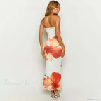 Flower Printed Off-Shoulder Slim Beach Long Floral Dress