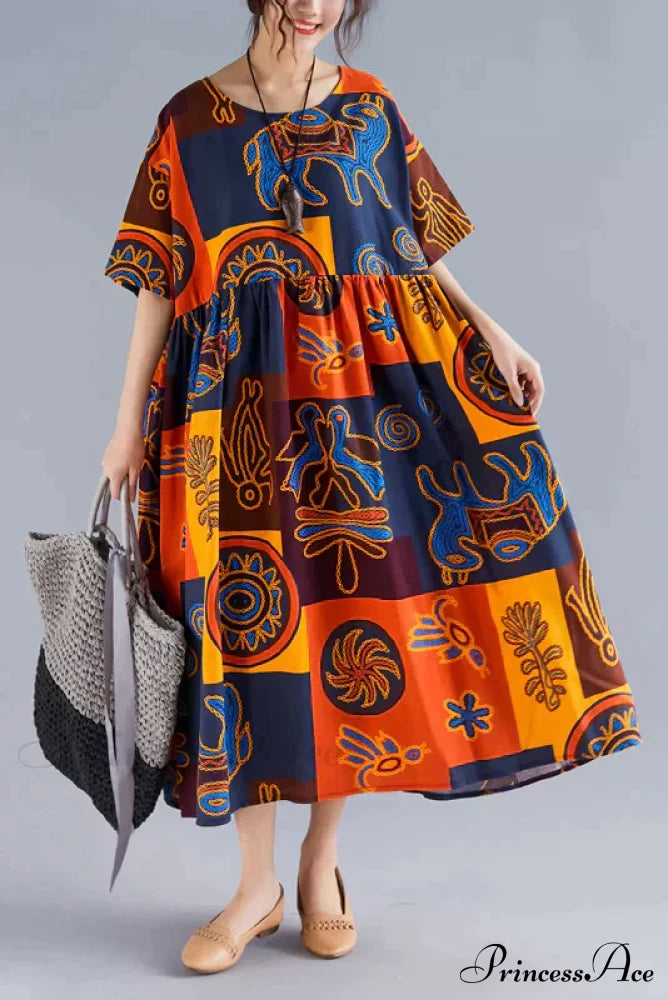 Flowered Gown Full-Length Cotton Bohemian in Fabric