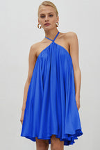 Flowy Sleeveless Criss Cross Open Back Summer A Line Mini Dress - Blue