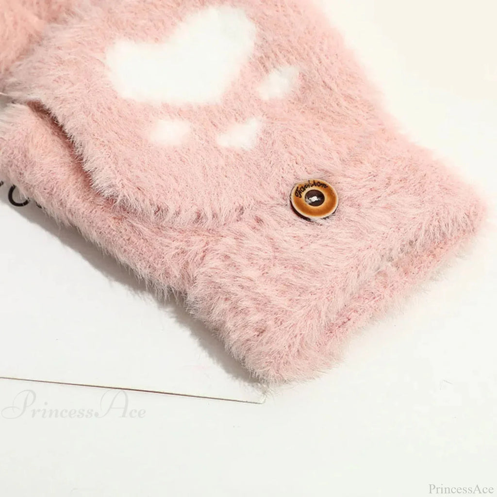Fluffy Bear Cat Paw Claw Fingerless Winter Gloves - Korean Style Gift for Christmas