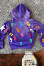 Foam Letter Print Hip-Hop Zip Hoodie