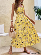 for Flowered Design Tiered Gown Smocked Women
