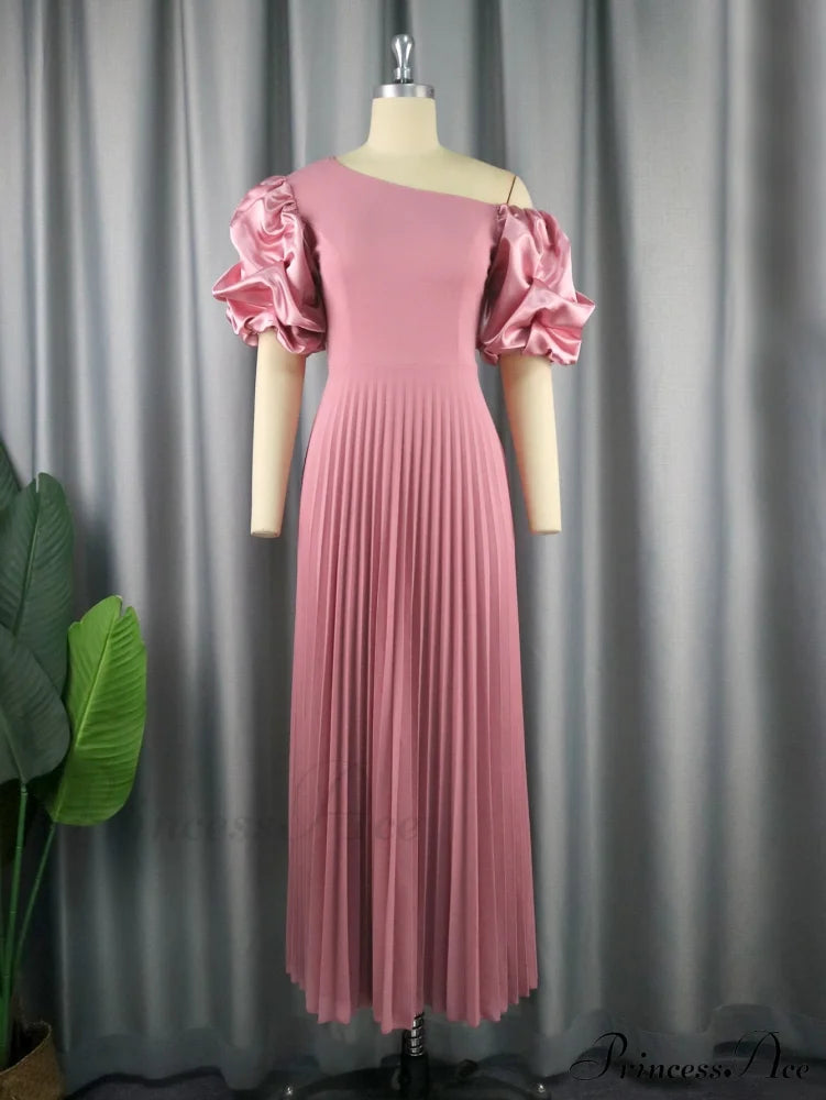 for Pink Gown Full-Length Arm Shoulder Evening Cold Ruched Women