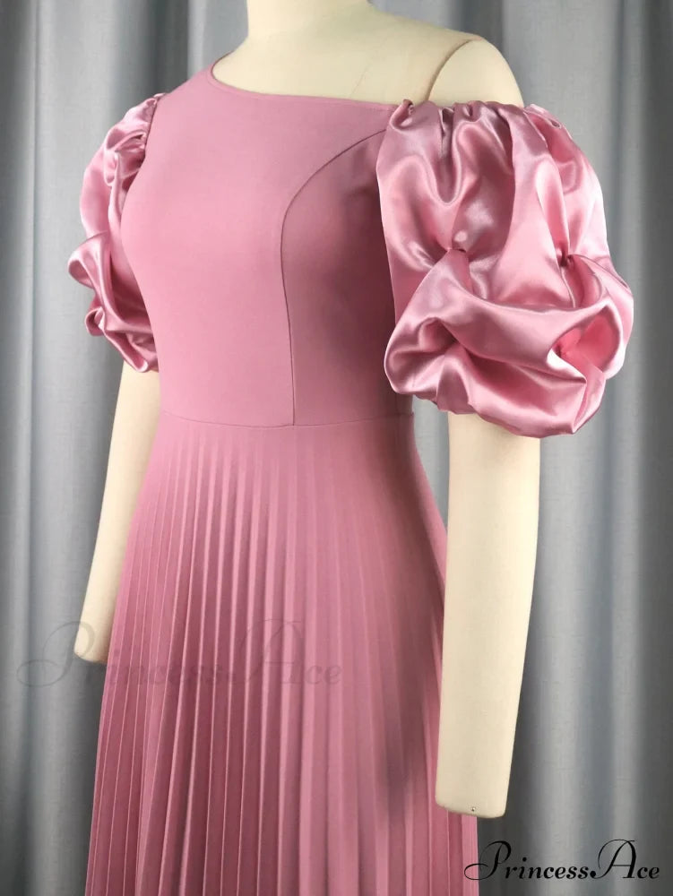 for Pink Gown Full-Length Arm Shoulder Evening Cold Ruched Women