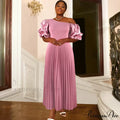 for Pink Gown Full-Length Arm Shoulder Evening Cold Ruched Women