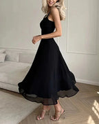 Karla Elegant Chiffon Dress with a Square Neckline for Women