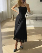 Karla Elegant Chiffon Dress with a Square Neckline for Women
