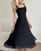Karla Elegant Chiffon Dress with a Square Neckline for Women
