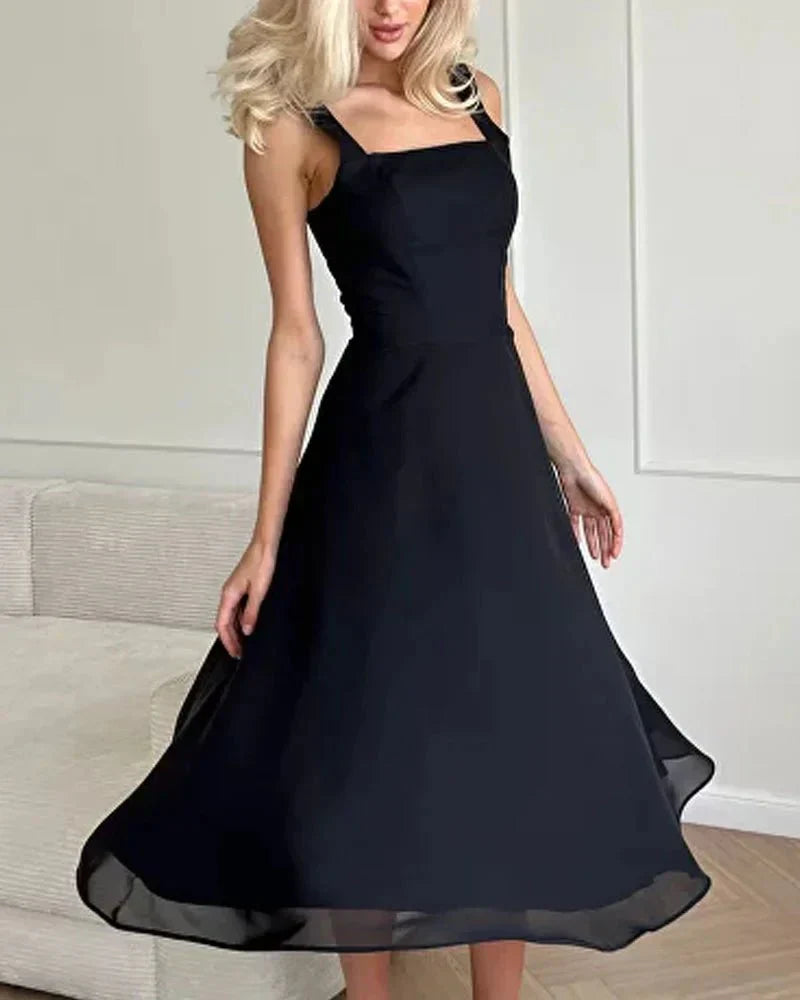 Karla Elegant Chiffon Dress with a Square Neckline for Women