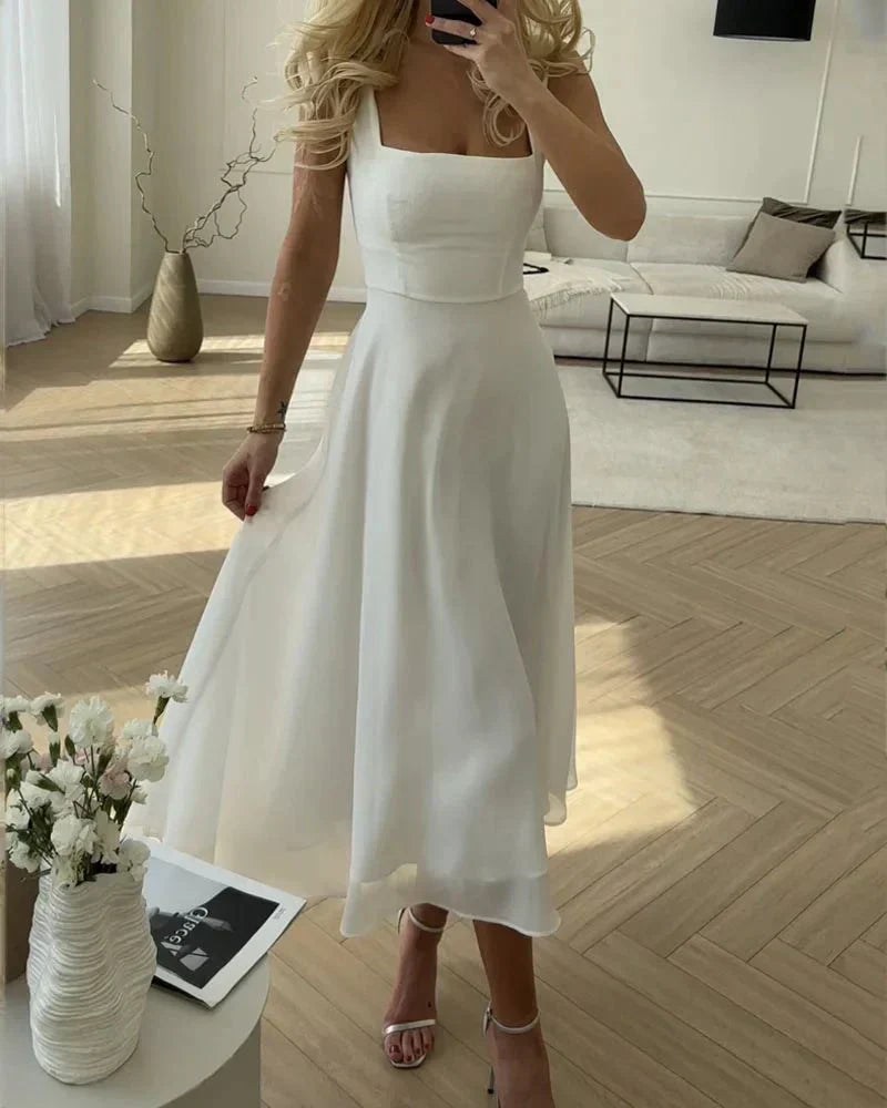 Karla Elegant Chiffon Dress with a Square Neckline for Women