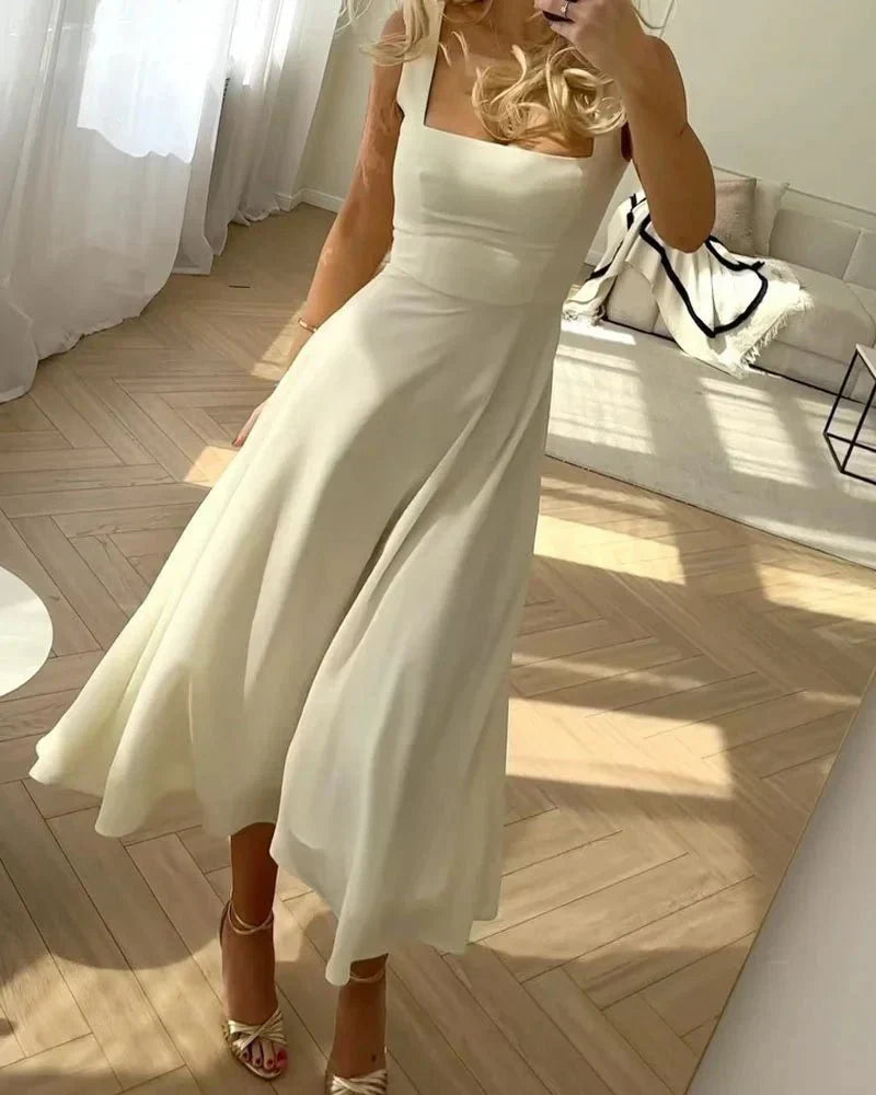 Karla Elegant Chiffon Dress with a Square Neckline for Women