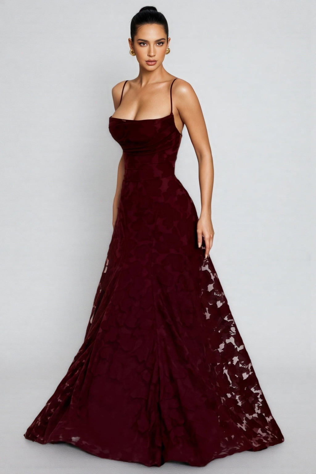 Liralk Red Strapless Mesh Maxi Dress