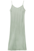 French Chic V Neck Spaghetti Strap Satin Slip Midi Dress - Light Green