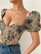 French Floral Corset Lace Up Bustier Crop Top